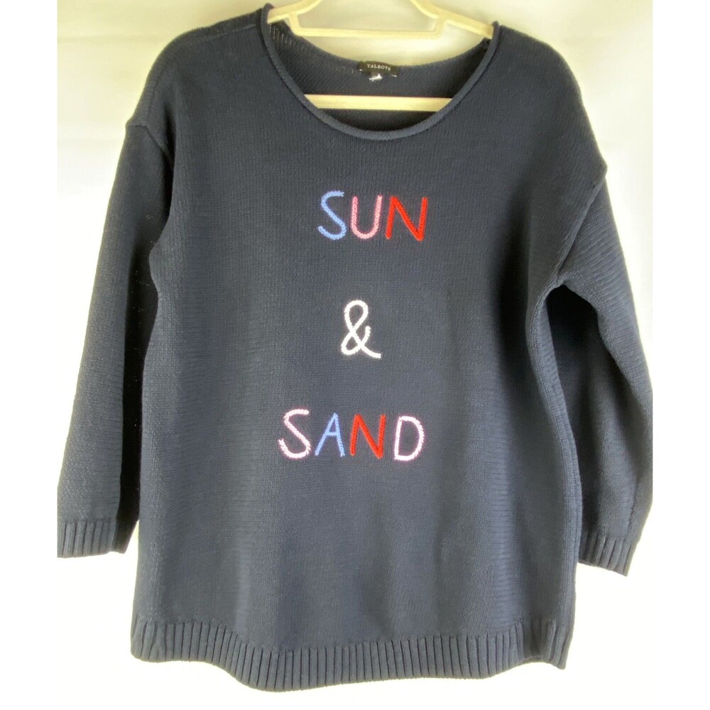 Talbots Women's Medium Embroidered 'Sun and Sand' Navy Blue Sweater